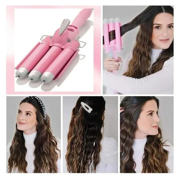Three Barrel Curling Iron Wand Hair Waver with LCD Temperature Display - 1 In... - Picture 2 of 5